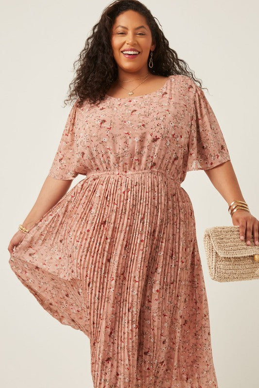 Pleated Floral Midi Dress