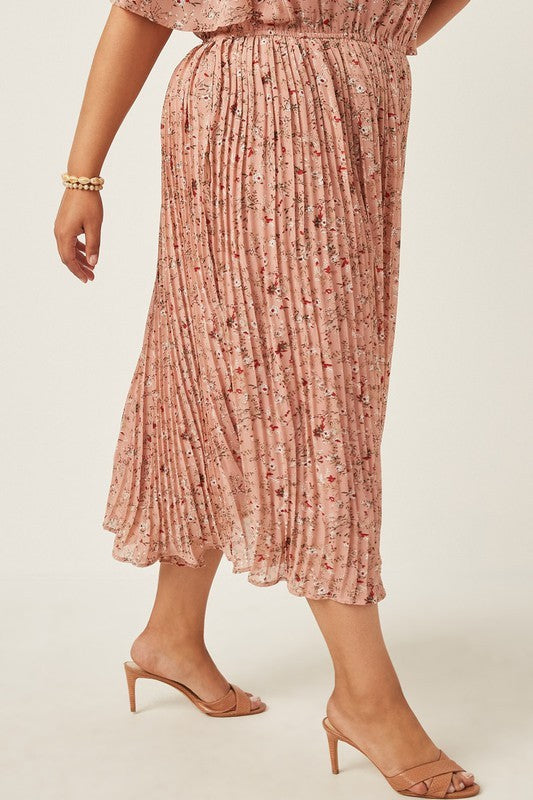 Pleated Floral Midi Dress