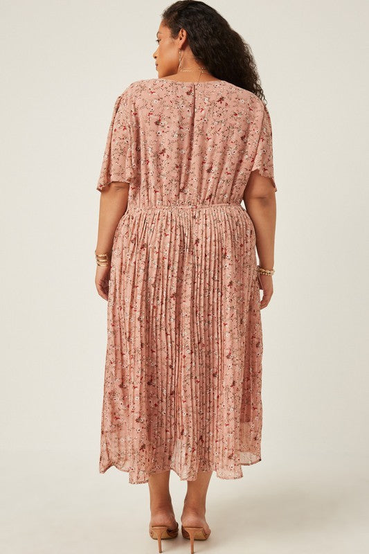 Pleated Floral Midi Dress