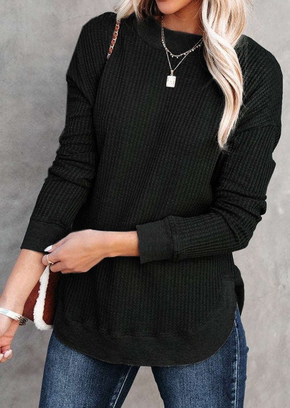 Crew Waffle Knit Top