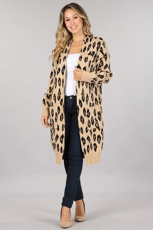 Leopard knit-long Cardigan