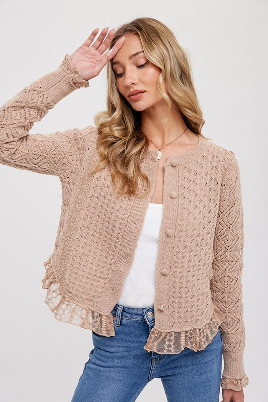 Button Up Lace Trim Sweater