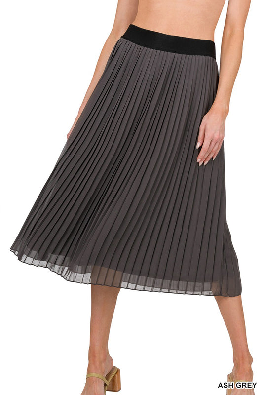 Woven Chiffon High Waist Pleated Midi Skirt