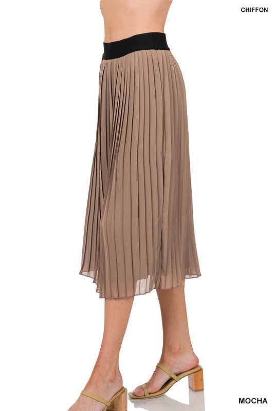 Woven Chiffon High Waist Pleated Midi Skirt