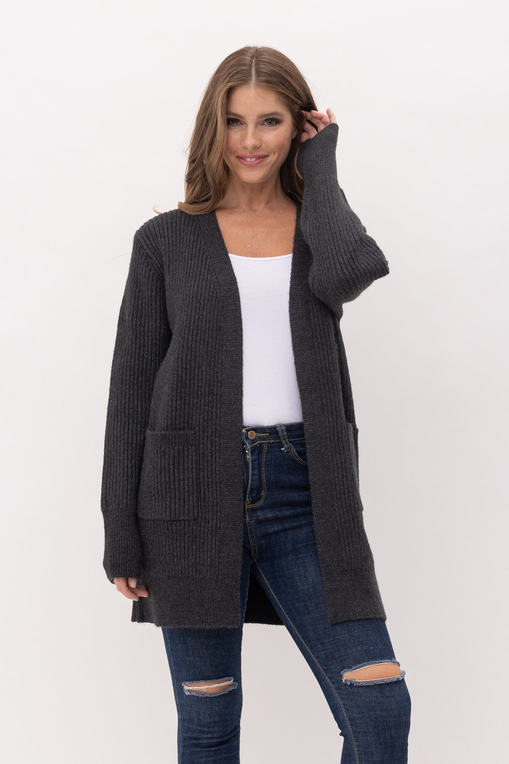 Chunky Oversized Ribbed Open Front Cardigan